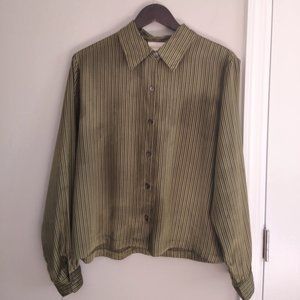 Vintage Satin Emerald Green Striped Button-down Shirt